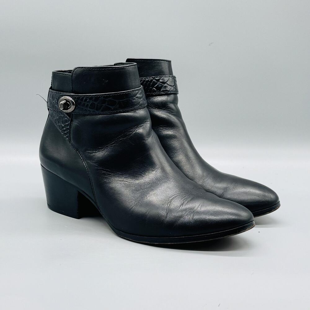 Coach Boots Womens 8.5 Black Leather Patricia Ankle Turnlock Block Heel Booties - Picture 2 of 10